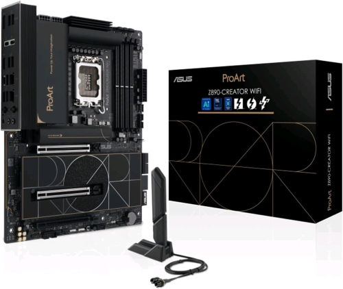 ASUS PROART Z890-CREATOR WI-FI 7 SCHEDA MADRE INTEL ATX, 16+2+1+2 FASI DI ALIMENTAZIONE, SLOT DDR5, PCIE 5.0 PER GPU DI NUOVA GENERAZIONE, 5 SLOT M.2, DUE PORTE THUNDERBOLT 5 TYPE-C, WIFI 7, NERA